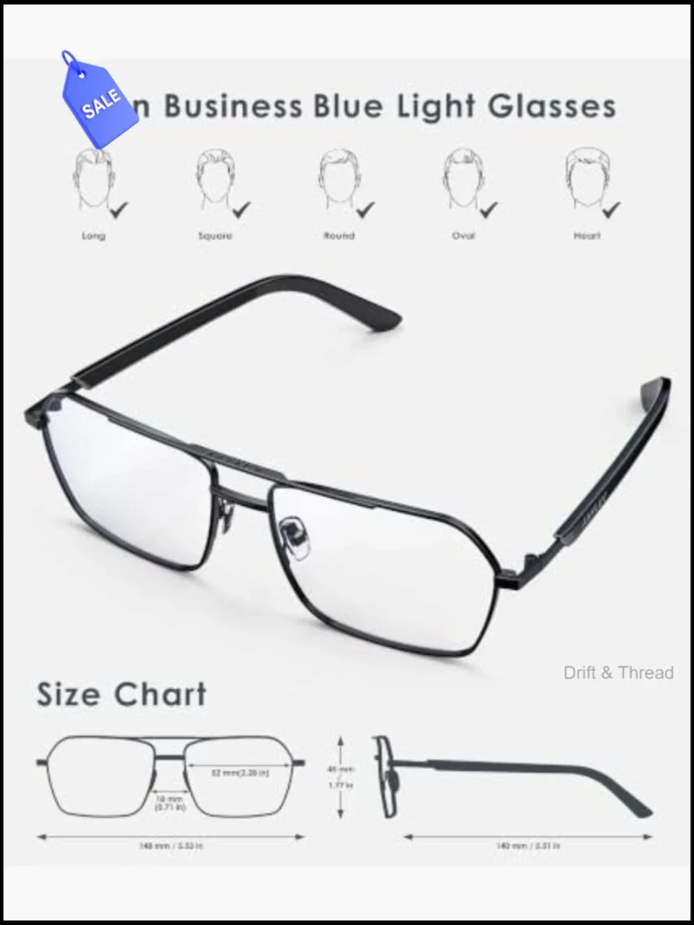 Blue Light Blocking Glasses for Men Women, Metal Frame, Computer Screen Eye
